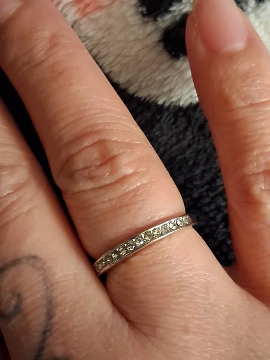 10k Pavé Crystal Half-Set Band Ring in Silver - Picture 4 of 9